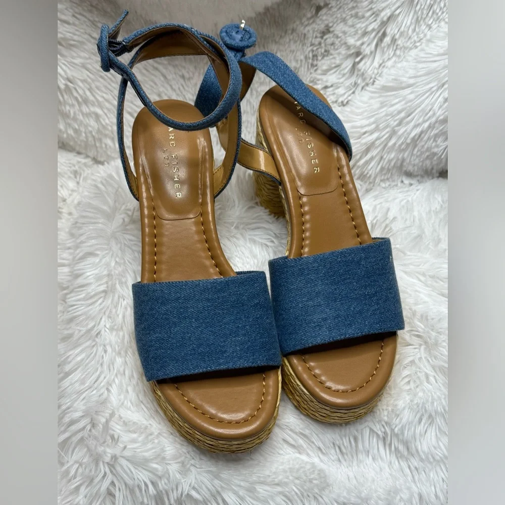 Marc Fisher Denim Espadrille Platform Sandals Ankle Strap Women’s Size 8 - Picture 2 of 6